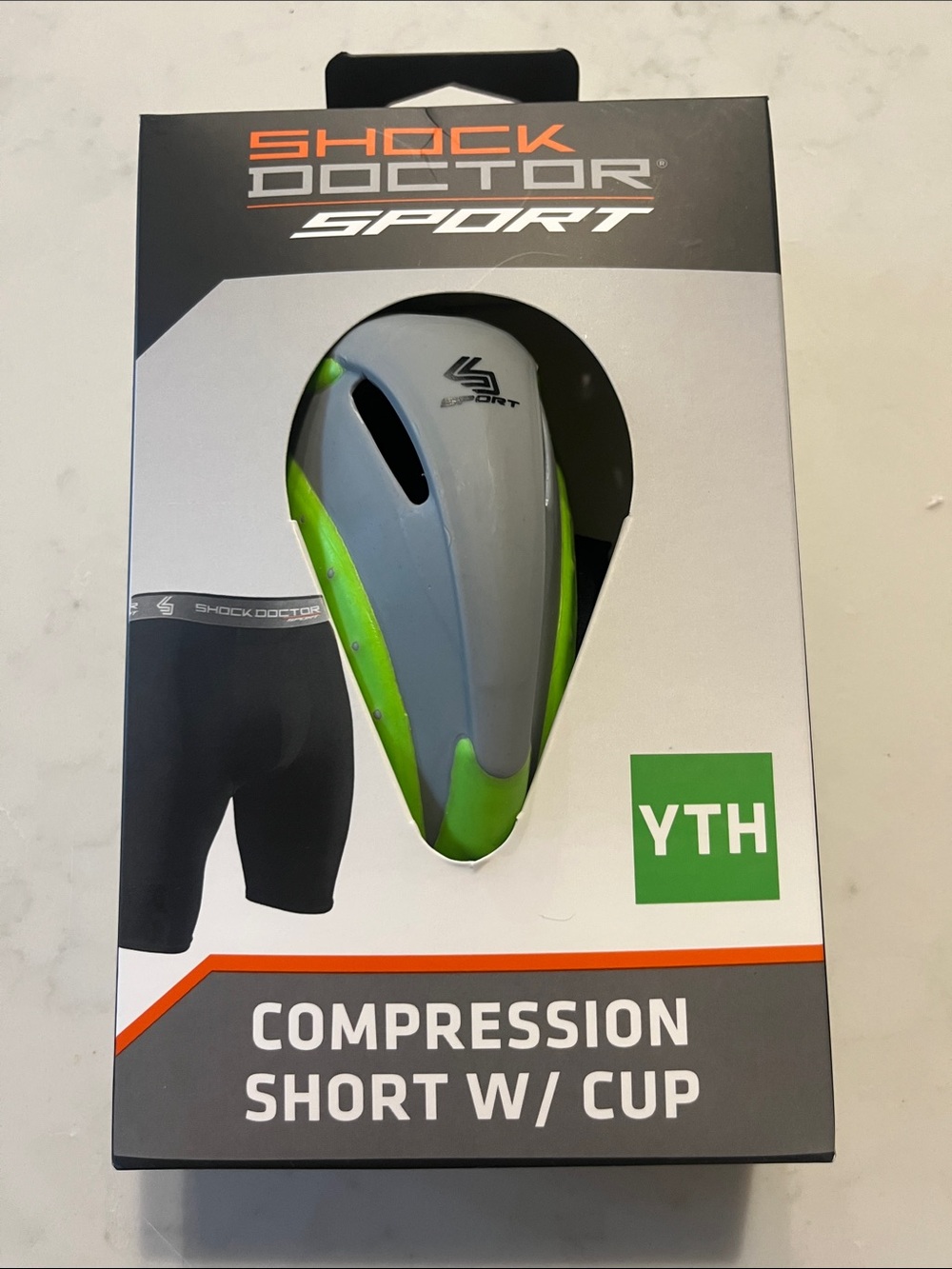 Shock Doctor Sport Youth Compression Short with Cup - Gray & Neon Green